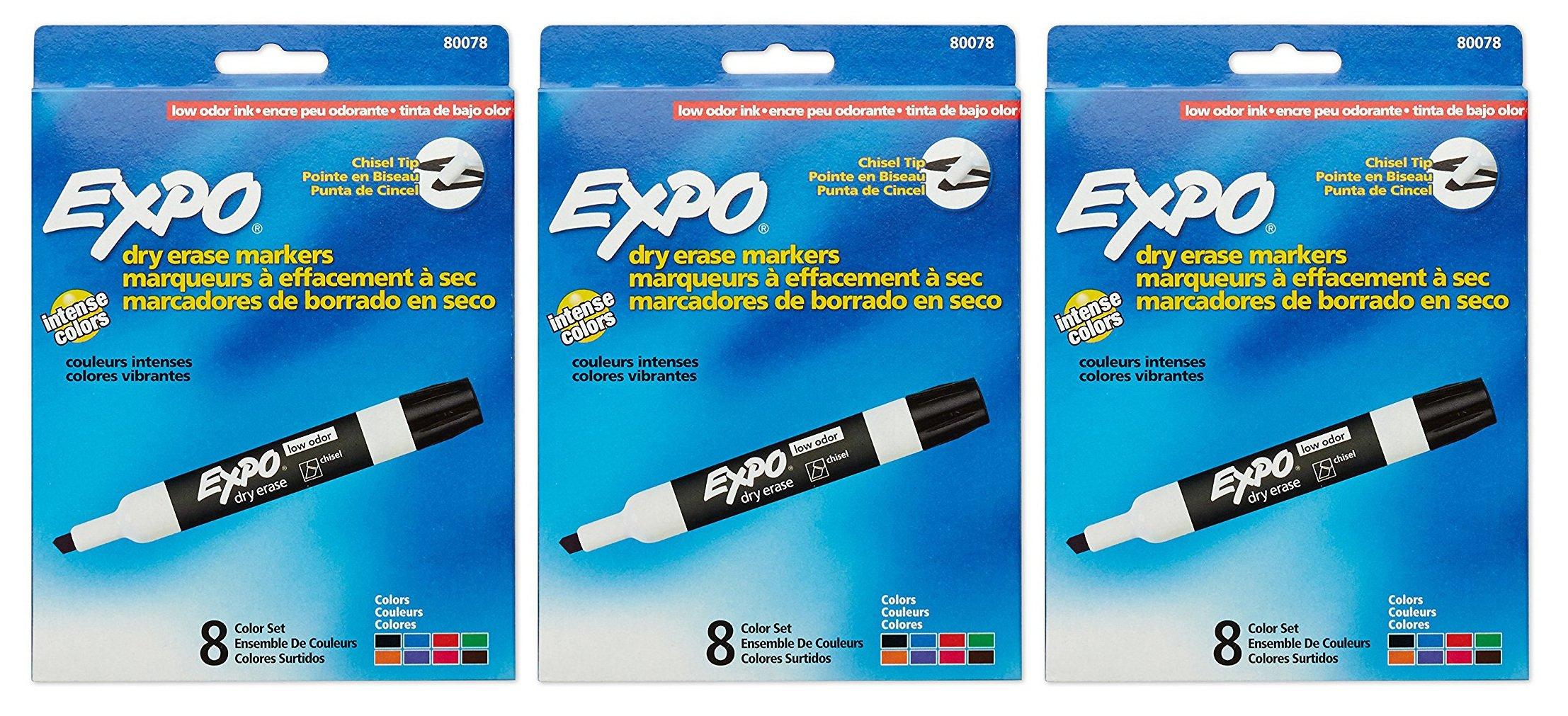 Marker Expo 2 Dry Erase 8 Color Blk Rd Blu Grn Yllw Brwn Prpl -- Case of 3 image