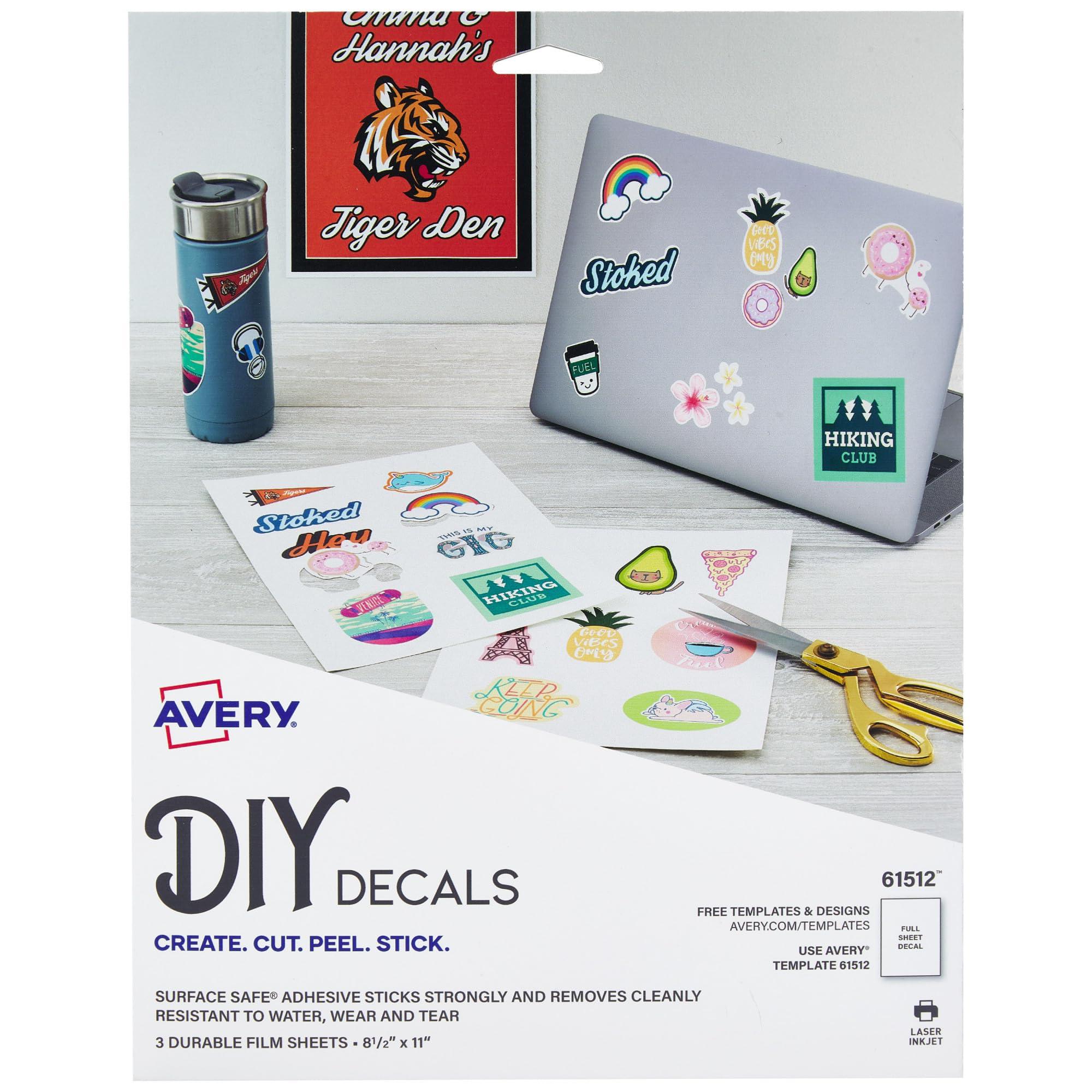 Avery DIY Decals with Surface Safe Adhesive, 61512, 8-1/2" x 11", White, Pack of 3 Decals image