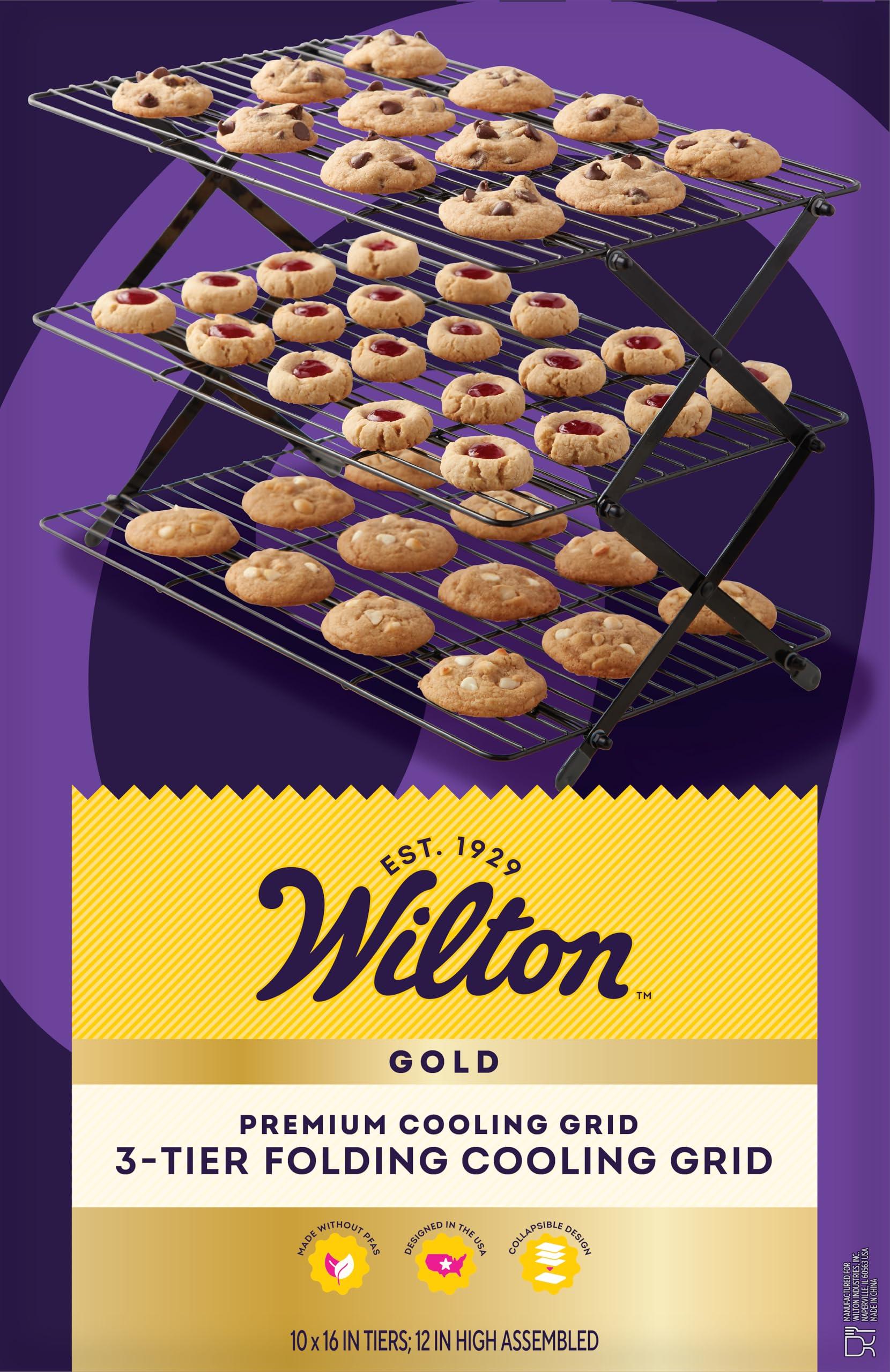 Wilton Gold Premium Non-Stick Warp-Resistant Bakeware, Made without PFAs, 3-tier Cooling Rack, Packaging May Vary image
