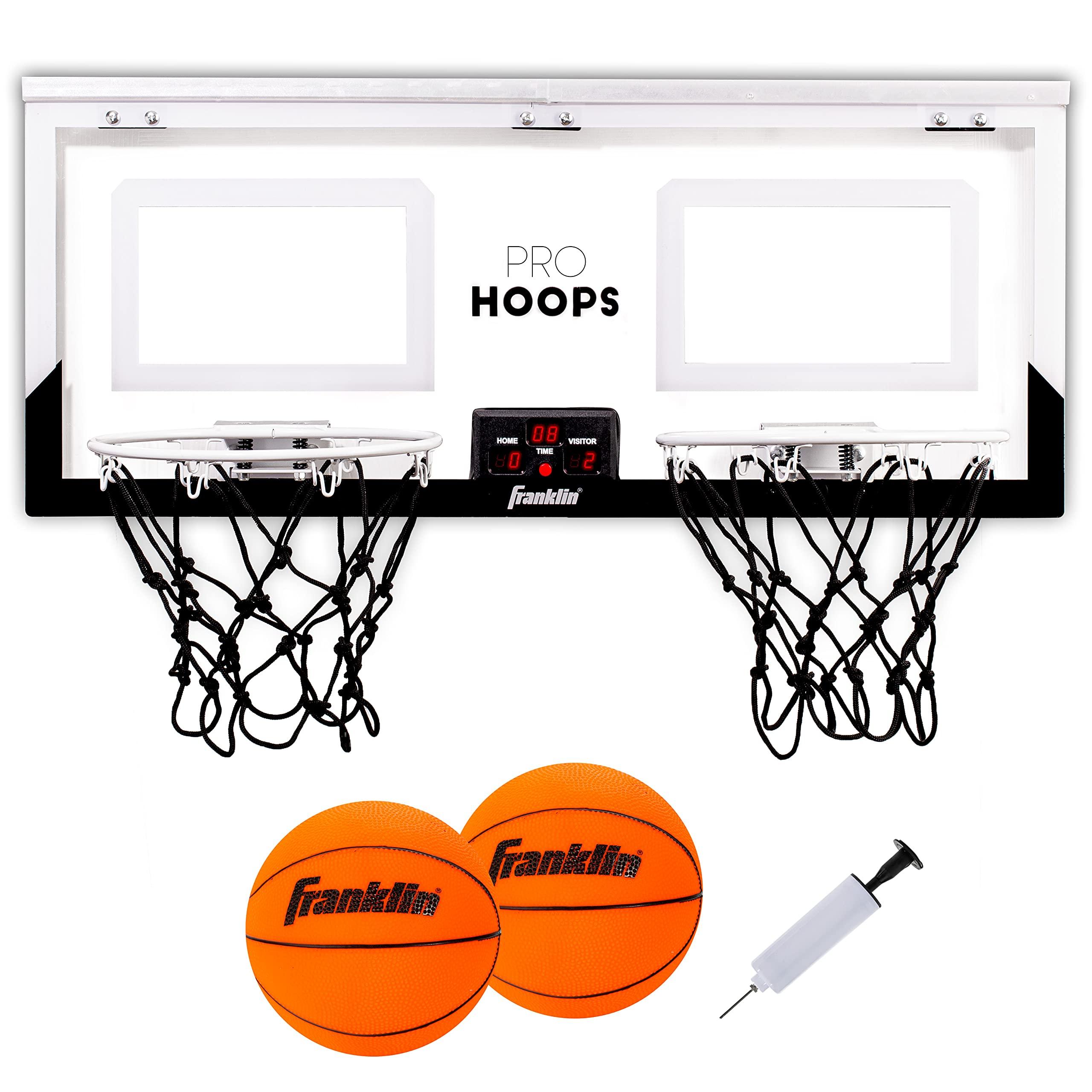 Franklin Sports Over The Door Indoor LED Basketball Hoops-Steel Rim Mini Basket-Includes Ball and Pump-Light Up Backboard image