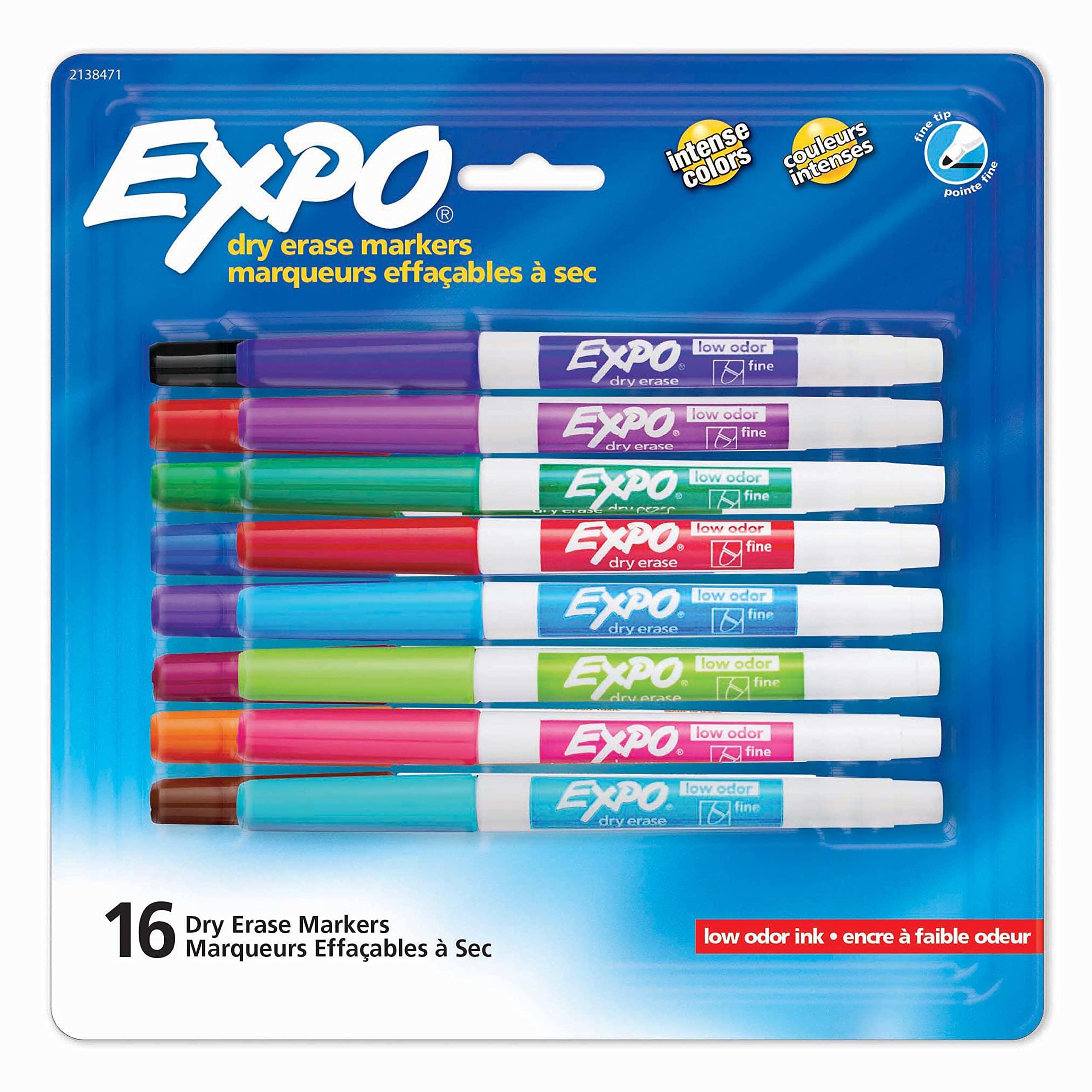 EXPO Dry Erase Markers, Whiteboard Markers with Low Odor Ink, Fine Tip, Assorted Vibrant Colors, 16 Count image