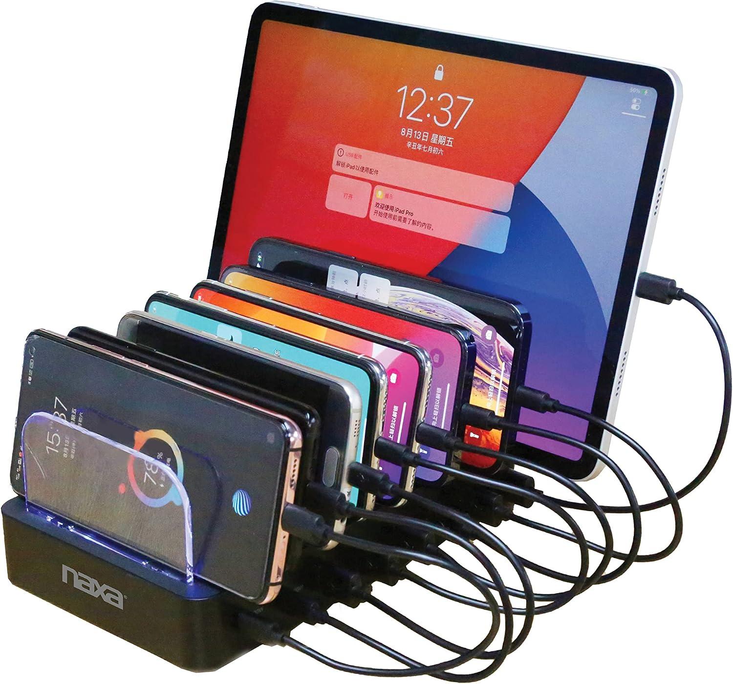 Naxa Electronics NAP-5004 8-in-1 Dock Charging Station with Qi 15W Wireless, USB-A and USB-C for Phones and Electronics, Black image