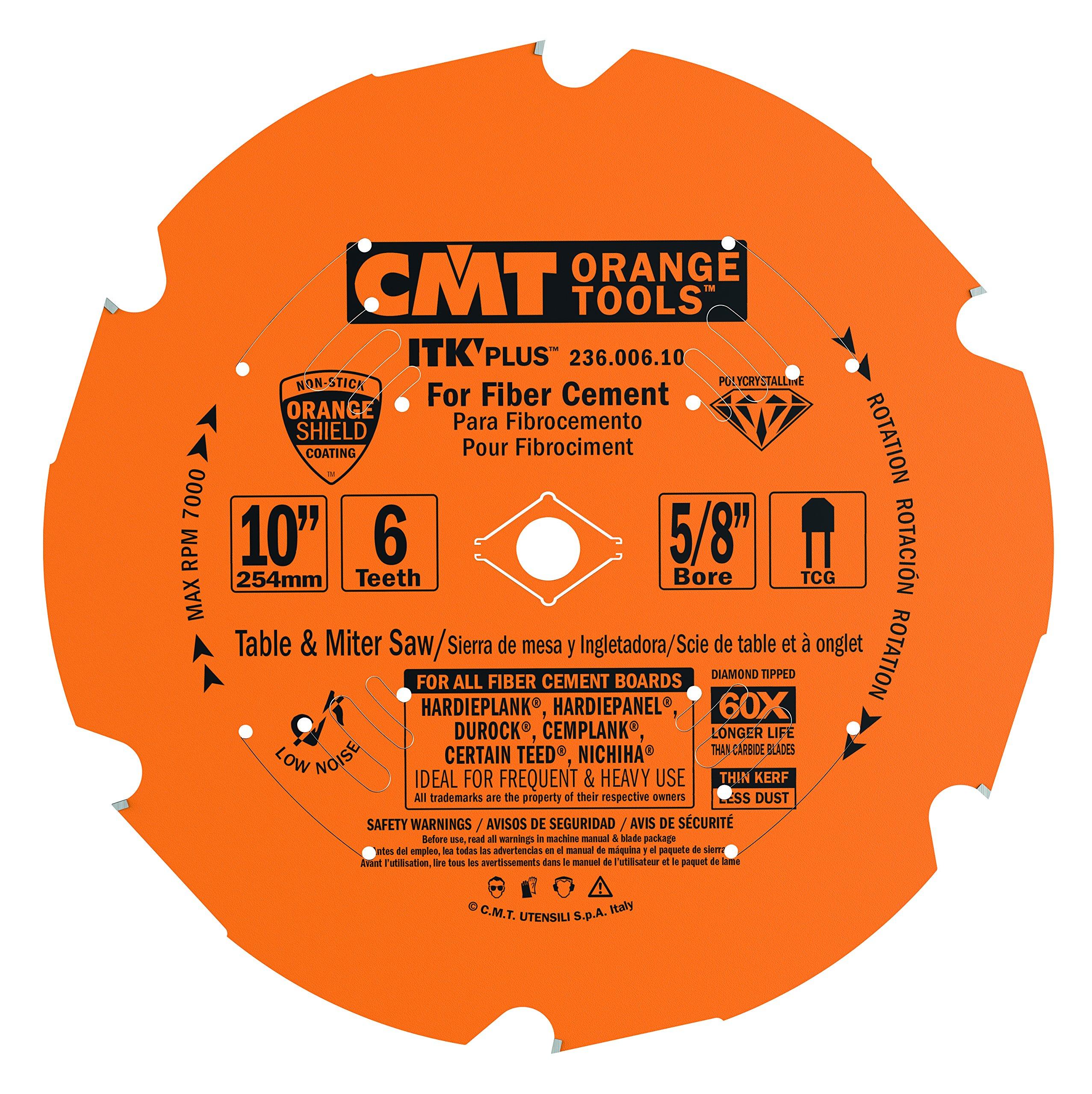 CMT 236.006.10 ITK Plus Diamond Saw Blade for Fiber Cement Products, 10-Inch x 6 Trapezoidal Teeth with 5/8-Inch Bore, PTFE Coating