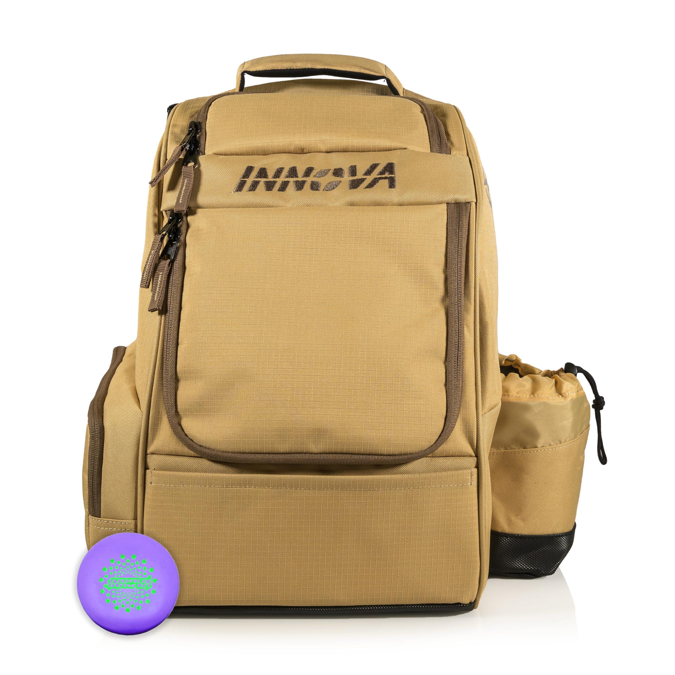Innova Adventure Pack Disc Golf Backpack - Holds 25 Discs - Includes Mini, Disc Golf Bag (Sand/Coffee) image