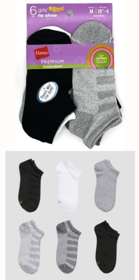 #4-H-0942 'Hanes' Girls No Show Socks 6 Pair Pack - $1.80 per pack (12 Packs) image