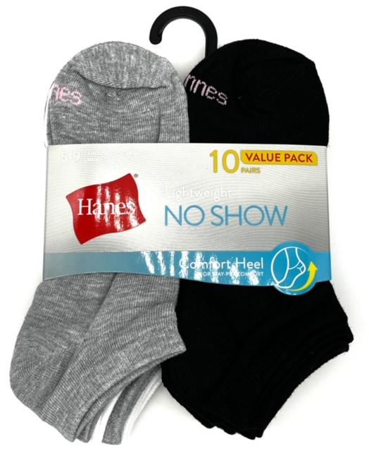 #6-H-7327 'Hanes' No Show Socks 5-9 - $2.90 per 10 pair pack (12 Packs) image