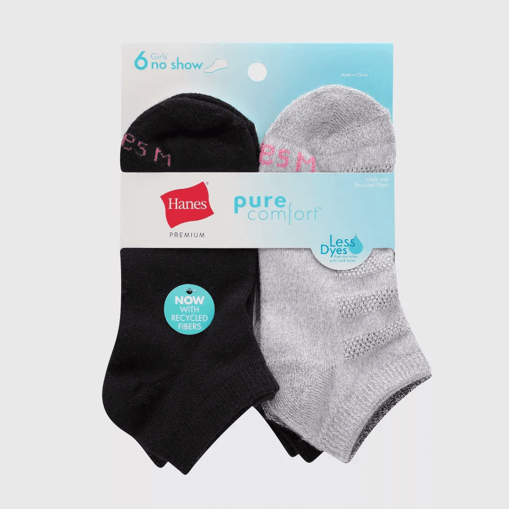 #4-H-4353 'Hanes' Girls No Show Socks 6 Pair Pack - $2.25 per pack (12 Packs) image
