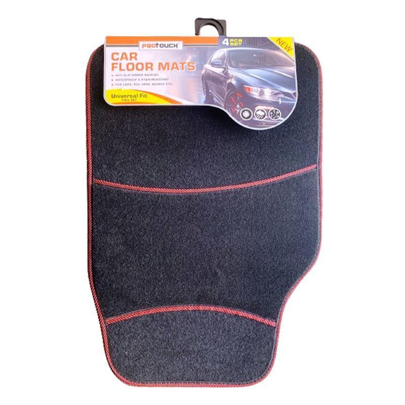 CH86563_4PC CARPET CAR MAT BLACK W/ RED TIPS -12 image