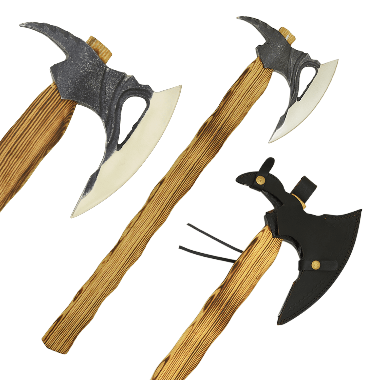 Medieval Warrior Artisan Hand-Forged Style Viking Tomahawk — Flame-Seared Hardwood Axe image