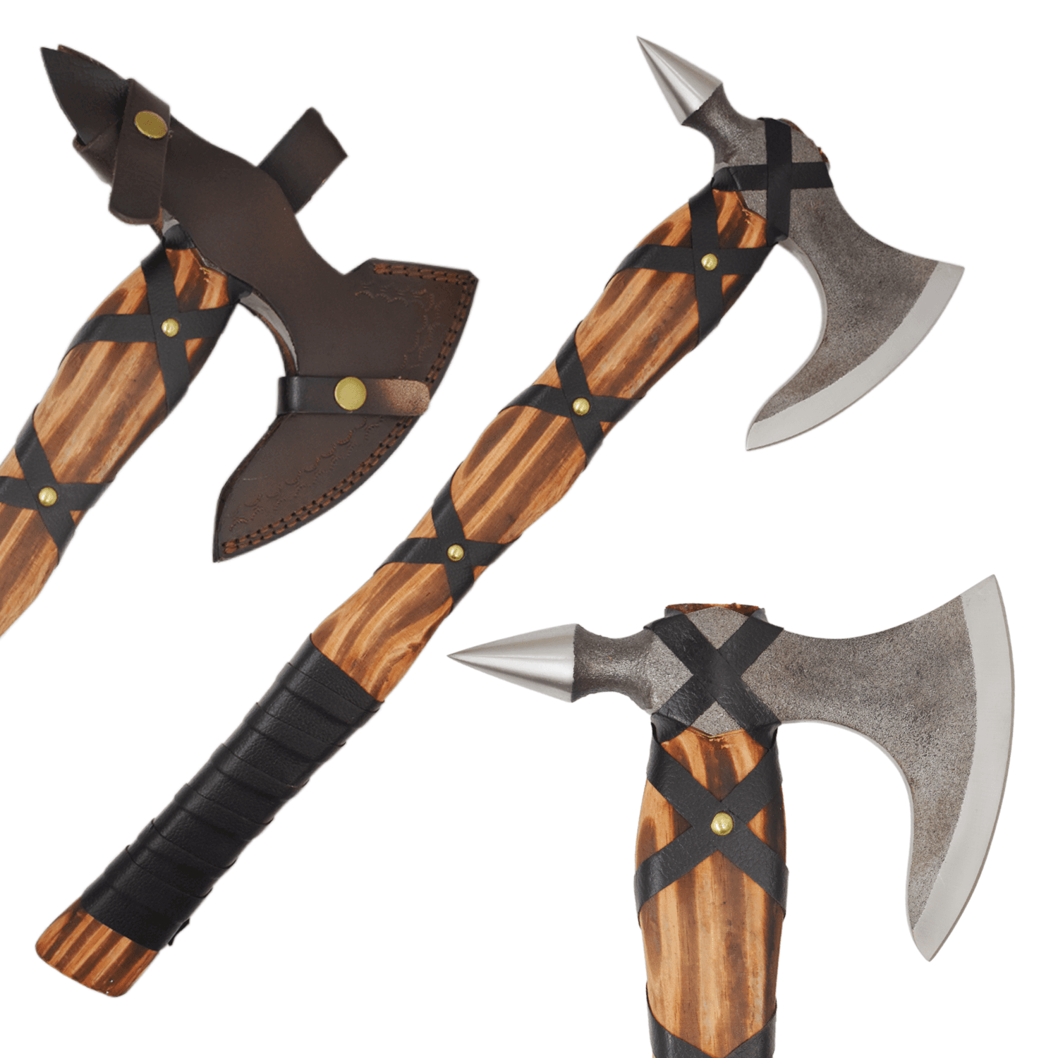 Medieval Warrior Nordic Raider Tactical Tomahawk-Flame-Seared Hardwood & Leather Wrapped Grip image