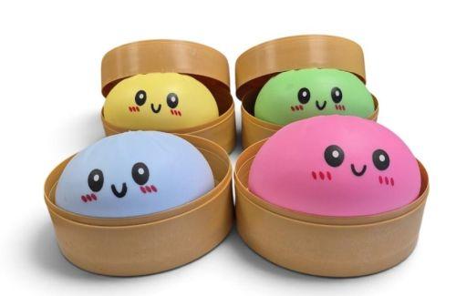 NEW Jumbo Mystery Dumpling Solid Colors 6″ with Smiling Face in Steamer Bun (22108) Case of 24 image
