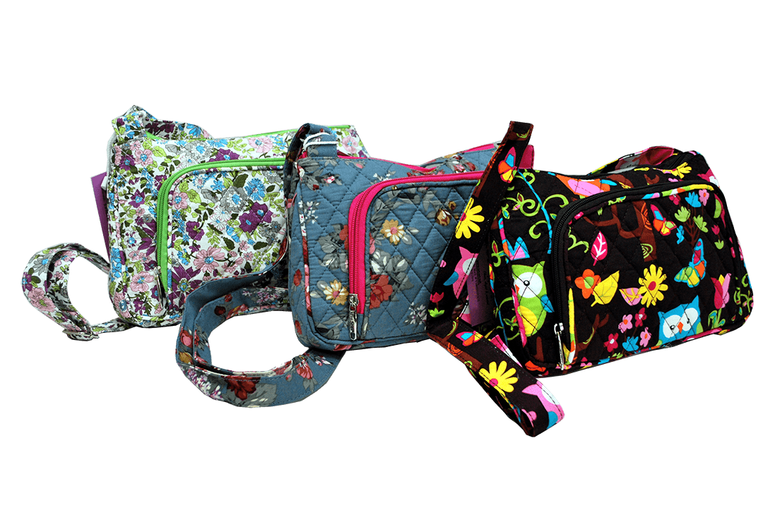 Lightweight Quilted Floral Cotton Cross Body Mini Purse in 3 Patterns - Purple Flower image