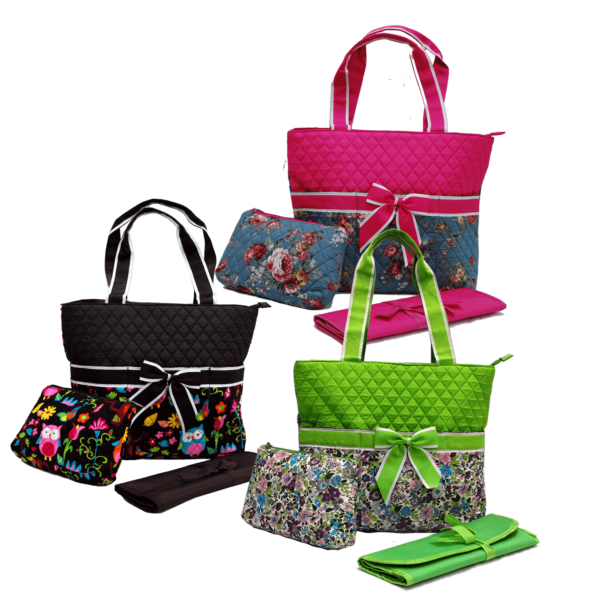 3 in 1 Quilted Floral Diaper Tote Bag/Mommy Bag/Shopping Bag in 3 Patterns /Sturdy and Lightweight -Rose image