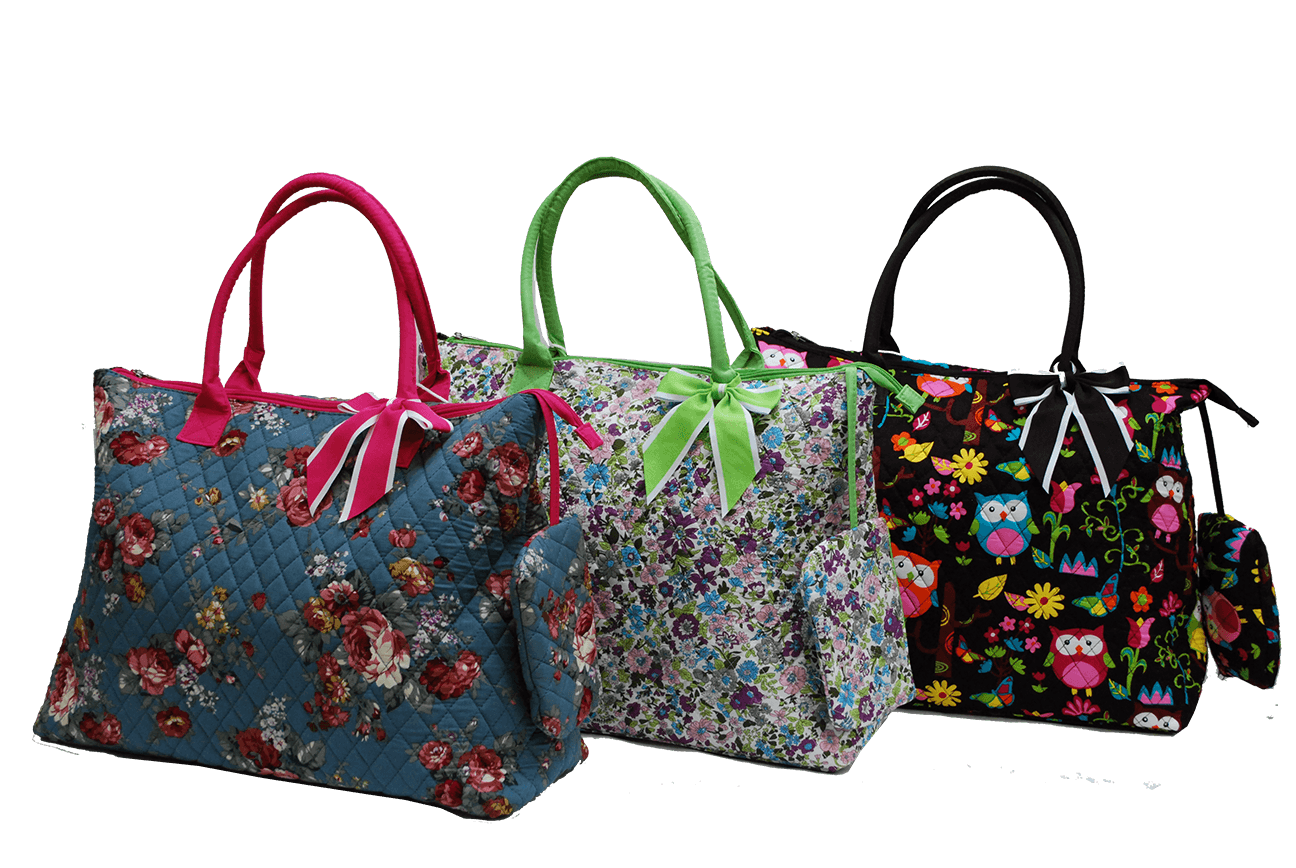 Quilted Floral Lightweight Large Tote Bag/Hand Bag/Carry-on Travel Bag in 3 Patterns- Owl image