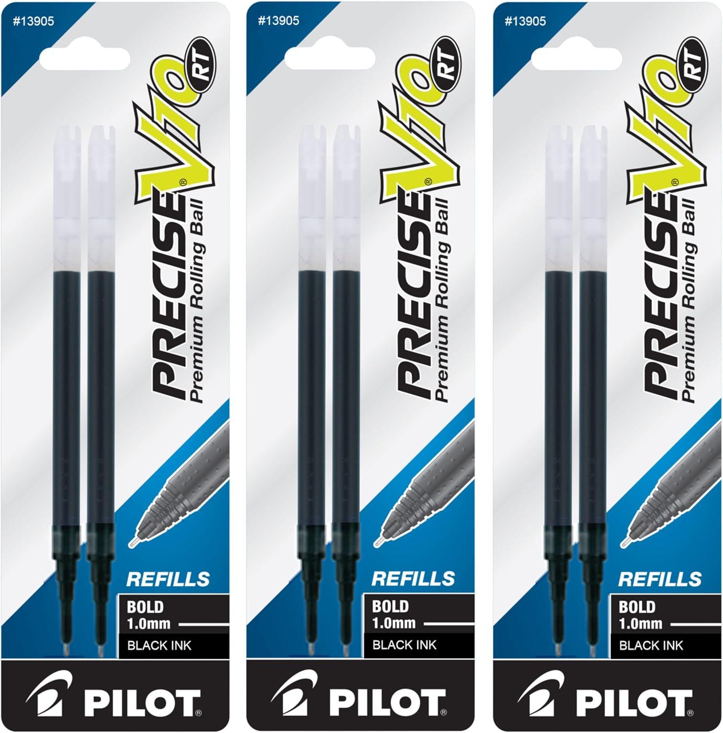 Pilot Precise V10 RT Ink Refills for Bold Retractable Pens, 1.0 mm, Black Ink, 3 Pack