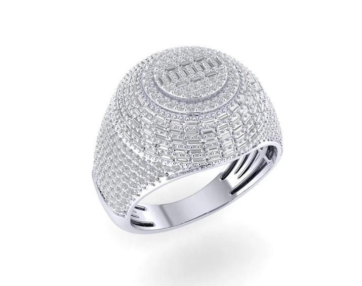 Sterling Silver Round Baguette Diamond Designer SZ 10 Men's Ring 1/1-2 Cttw image