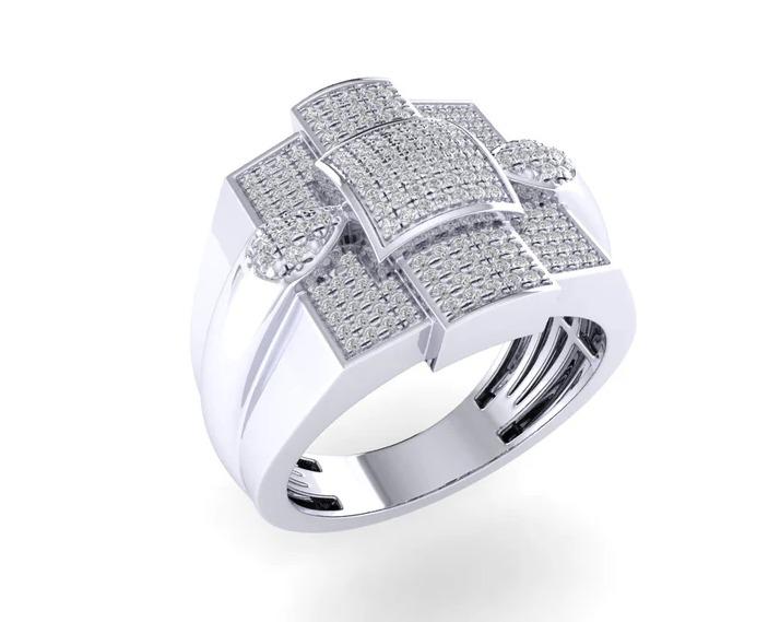 Sterling Silver Round Diamond Designer SZ 10 Men's Ring 1/2 Cttw image