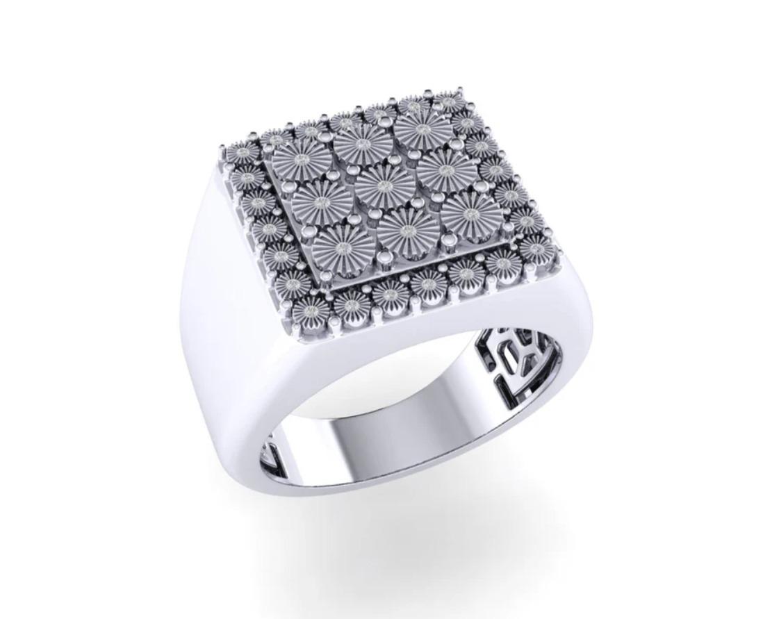 Sterling Silver Round Diamond Floral Designer SZ 10 Men's Ring 1-1/10 Cttw image