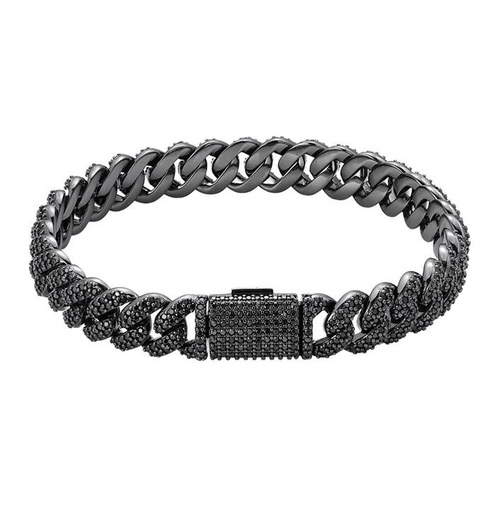 Sterling Silver 10mm Round Black Moissanite Miami Cuban 8 Inch Mens Bracelet BP+BP 5-1/10 Cttw image