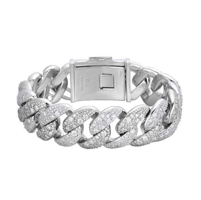 Sterling Silver Round 22mm Moissanite Miami Cuban 8.5 Inch Mosaic Setting Bracelet RP 26 Cttw