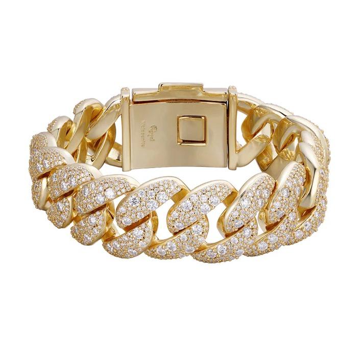 Sterling Silver Round 22mm Moissanite Miami Cuban 8.5 Inch Mosaic Setting Bracelet GP 26 Cttw image