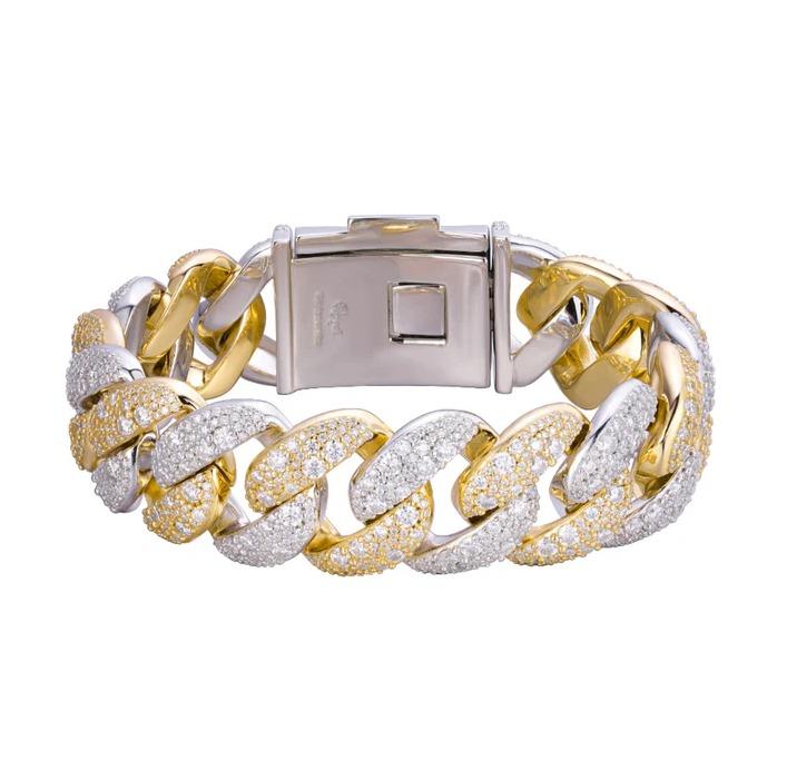 Sterling Silver Round 22mm Moissanite Miami Cuban 8.5 Inch Mosaic Setting Bracelet RP+GP 26 Cttw image