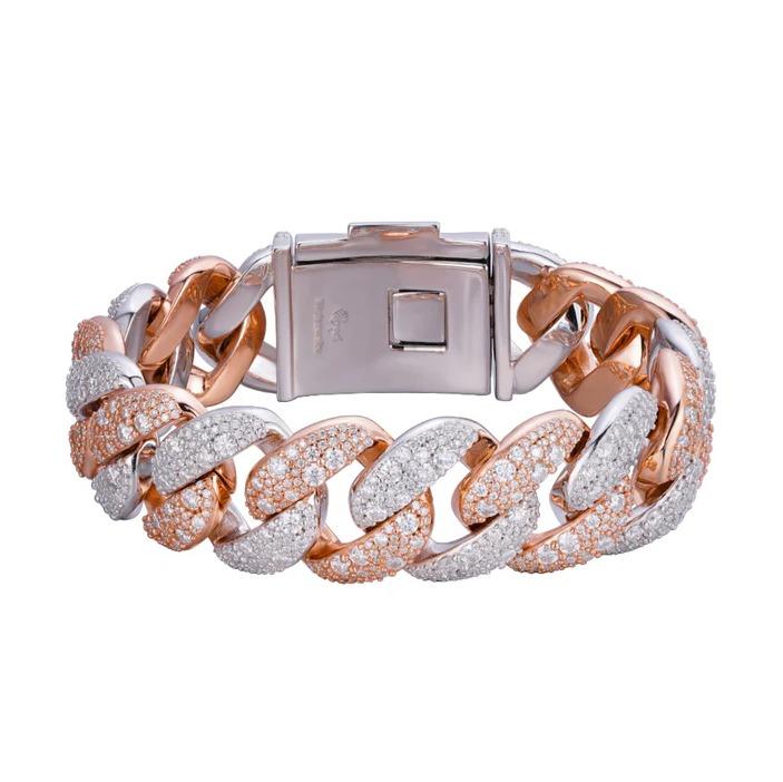 Sterling Silver Round 22mm Moissanite Miami Cuban 8.5 Inch Mosaic Setting Bracelet RP+PP 26 Cttw image