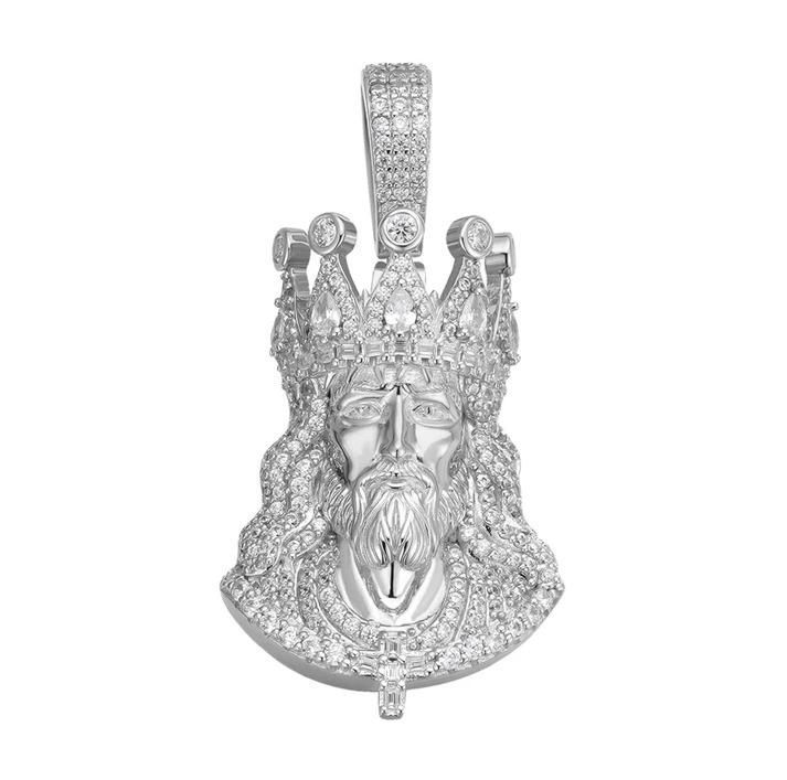 Sterling Silver 35mm Round Baguette Moissanite Jesus Face Religious Pendant RP 2-1/8 Cttw