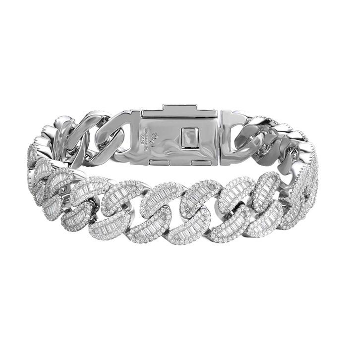 Sterling Silver Round 15mm Moissanite Round and Baguette in Centre Cuban 8.50 Inch Bracelet RP 15-7/8 Cttw image
