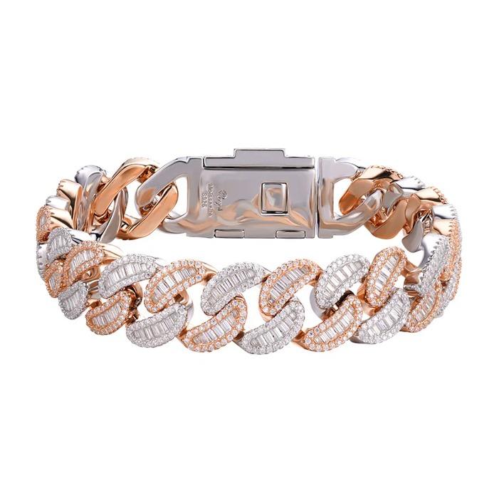 Sterling Silver Round 15mm Moissanite Round and Baguette in Centre Cuban 8.50 Inch Bracelet RP+PP 15-7/8 Cttw image