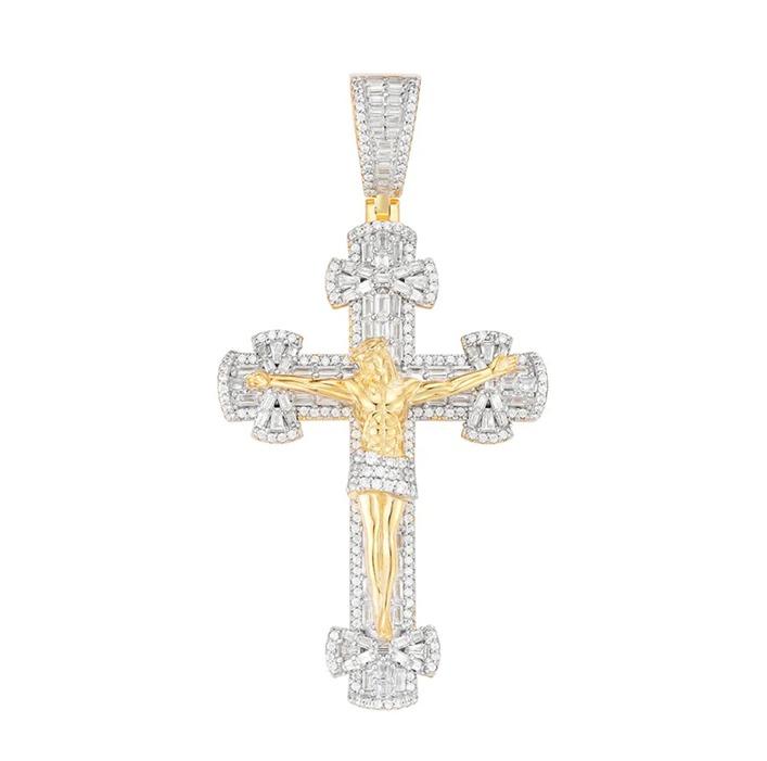 Sterling Silver Round Moissanite Cross Religious Pendant RP+GP 5-1/2 Cttw