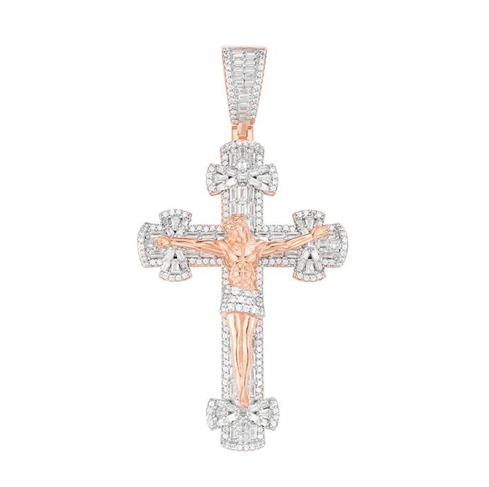 Sterling Silver Round Moissanite Cross Religious Pendant RP+PP 5-1/2 Cttw