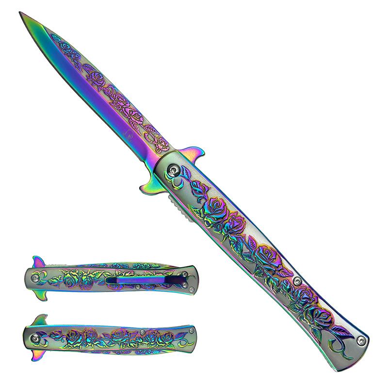 4" Rainbow Rose Blade / Rainbow Rose Handle / Assisted Knife image
