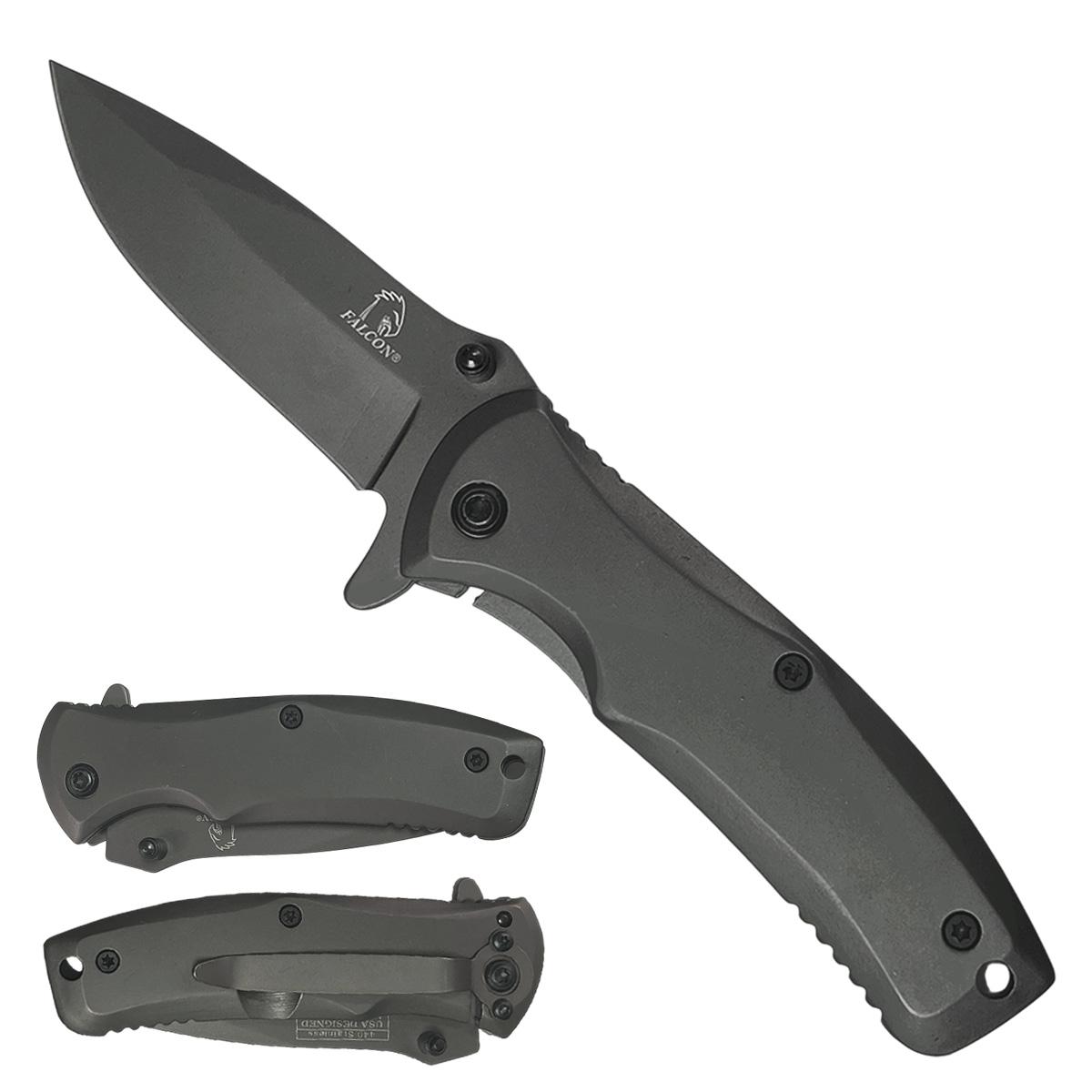 Falcon 6.25" Gray Spring Assisted Knife w/Belt Clip image