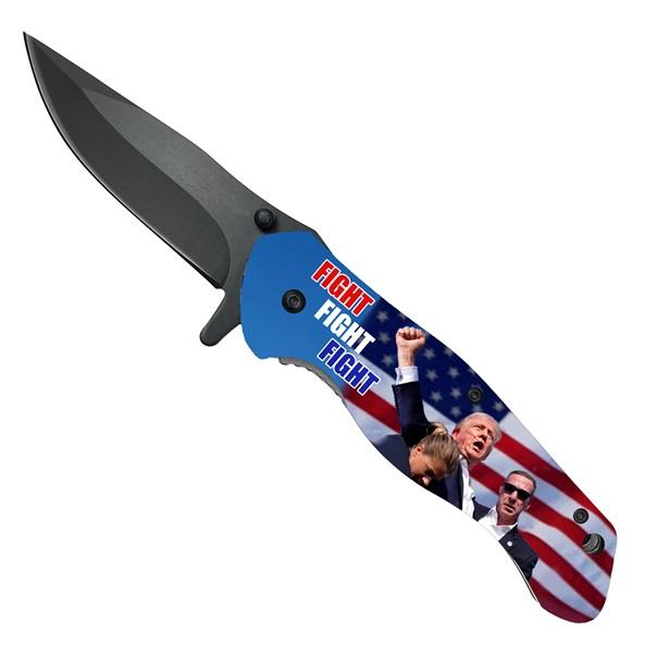 "Fight, Fight, Fight" President Trump Red & Blue Spring Assisted Knife image