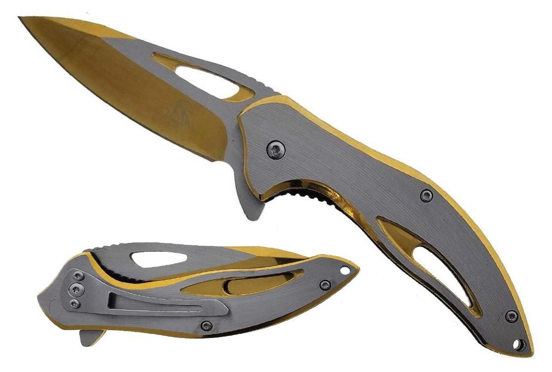 Falcon 7.75" Gold & Silver Spring Assisted Knife image