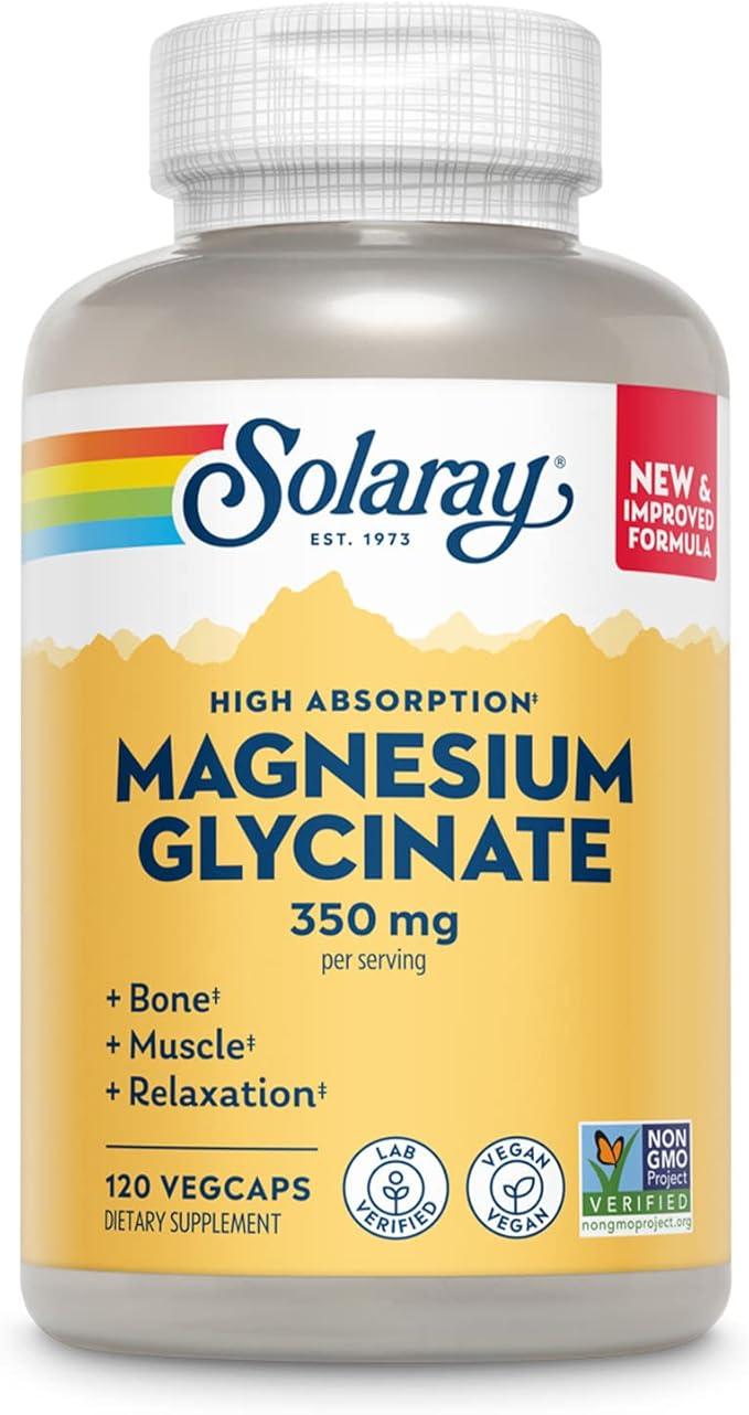Solaray Magnesium Glycinate Capsules with BioPerine, Chelated Magnesium Bisglycinate for Bone, Muscle & Heart Support, Vegan, 120 VegCaps (30 Servings image