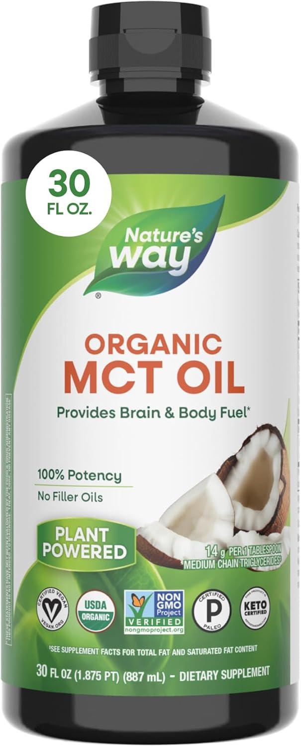Nature’s Way Organic MCT Oil, Brain & Body Fuel Liquid Coconut MCT Oil, C8 & C10 Medium Chain Triglycerides, Keto & Paleo Certified, Non-GMO, 16 fl oz image