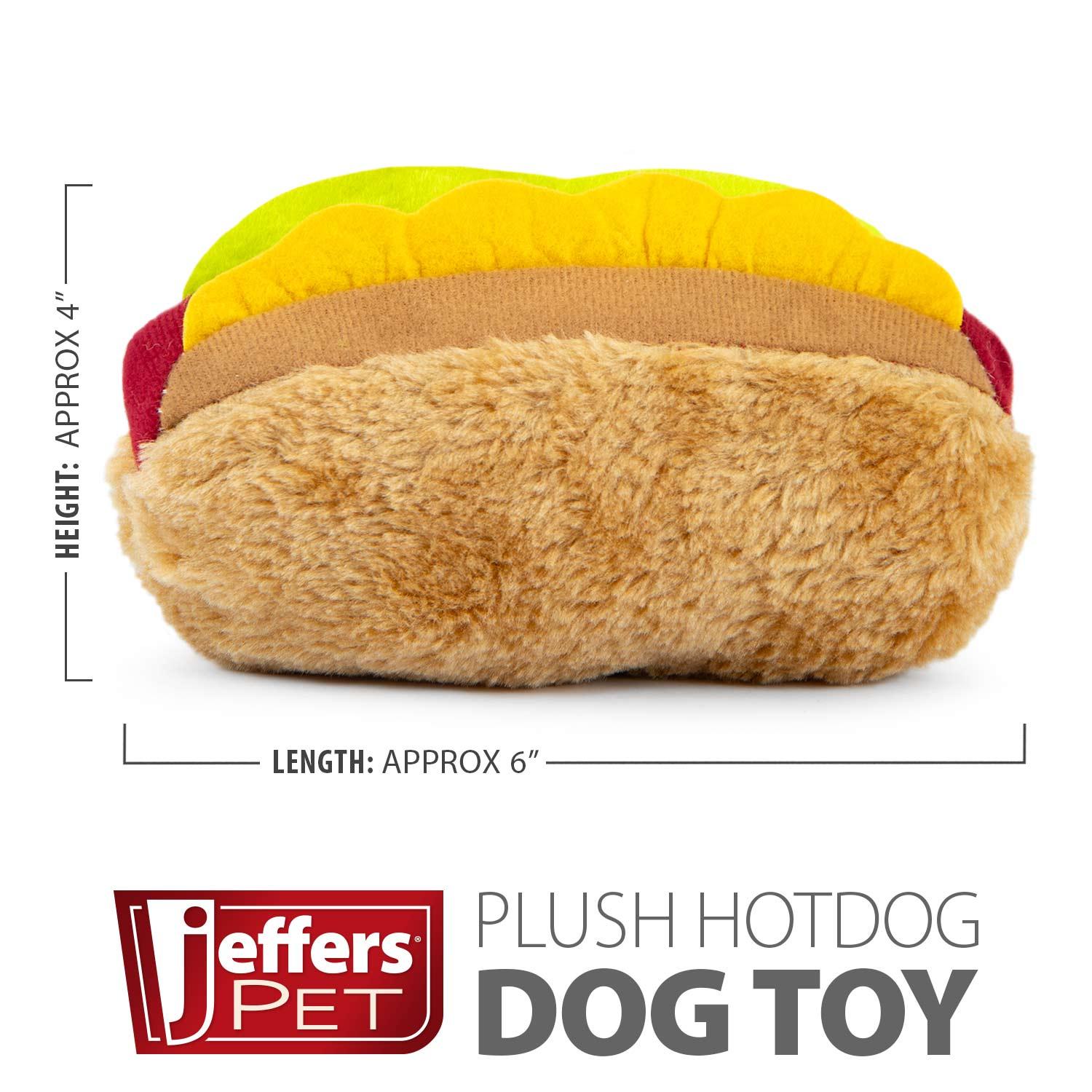 Jeffers Pet Plush Dog Toy with Squeaker, Hotdog 6" image