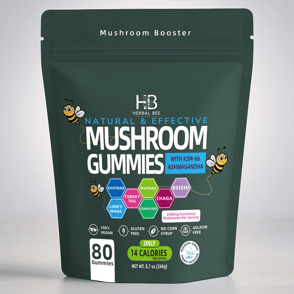 Organic Ashwagandha & Lions Mane Mushroom Gummies - Reishi, Cordyceps, Turkey Tail, Maitake | 80 gummies image
