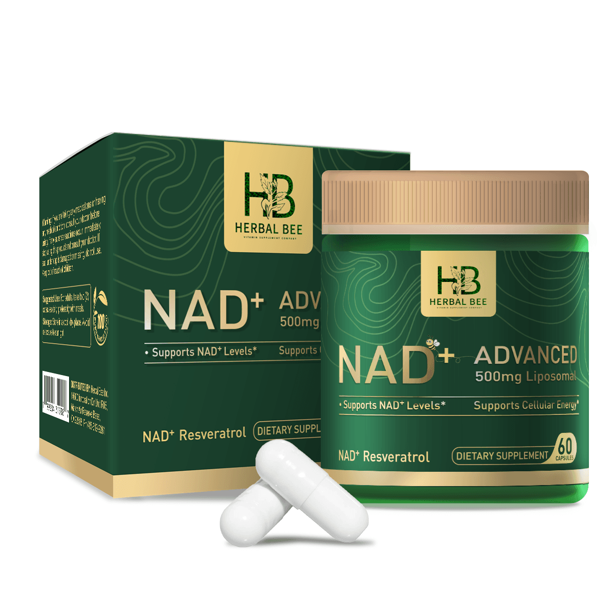 Herbal Bee Liposomal Nad+, Cellular Energy & Mitochondrial Support – Healthy Aging & Antioxidant Support – 60 Capsules (30 Servings) image