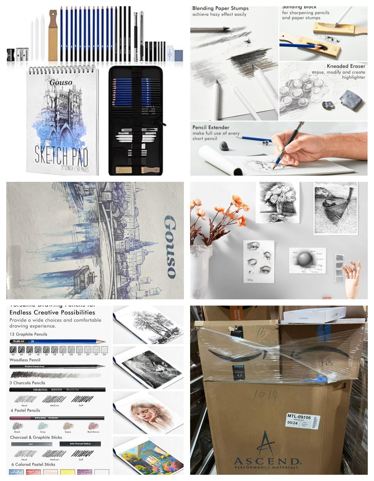 Drawing Pencils Set, Professional Art Kit with Graphite Charcoal Sticks, Drawing Pad in Portable Case, Ideal for Kids and Adults Artists