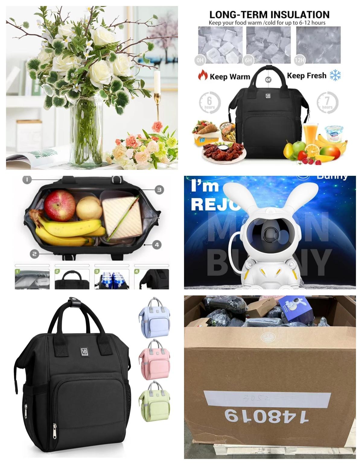 6 pcs Artificial White Silk Flower Picks, Fake Peony, Reusable Lunch Tote Bag ,Space Rabbit Projector, Suitable for Bedroom Galaxy projector, image