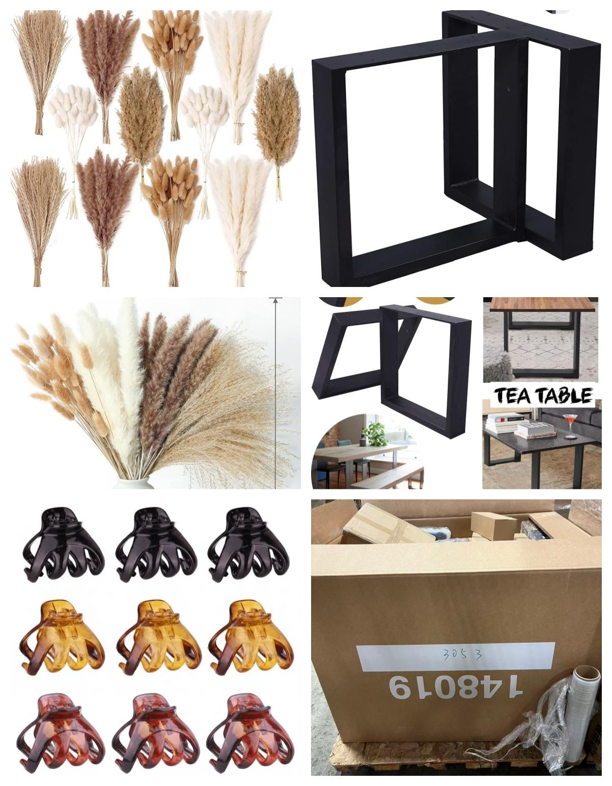 240 Pcs Natural Dried Pampas Phragmites Grass Bouquet ,24 Pieces 3.35 Inch Nonslip Octopus Hair Clips, Metal Industrial Country Style Metal Bench Leg