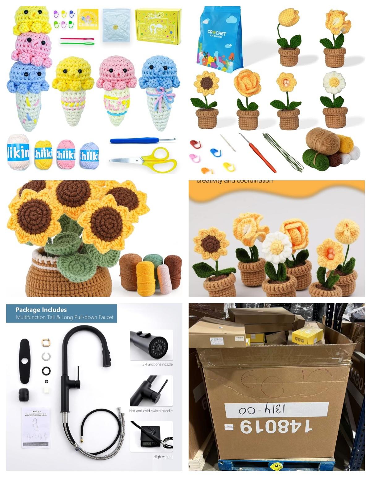 Mixed Pallet:Crochet Kit for Beginners Octopus Ice Cream,6PCS Potted Plants and Potted Kit Sunflower, Matte Black Kitchen Faucets