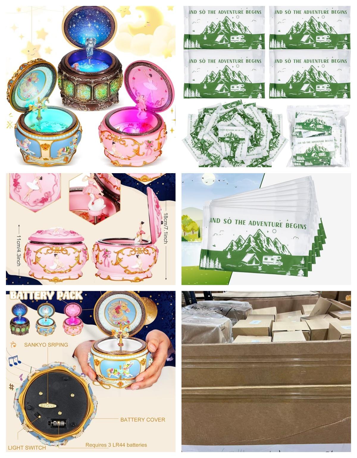  3 Pcs Vintage Music Box with LED Lights, 1 Pcs Vintage Music Box with LED Lights Twinkling Resin Carved, Camp Bachelorette Wipes Large Body Wipes image