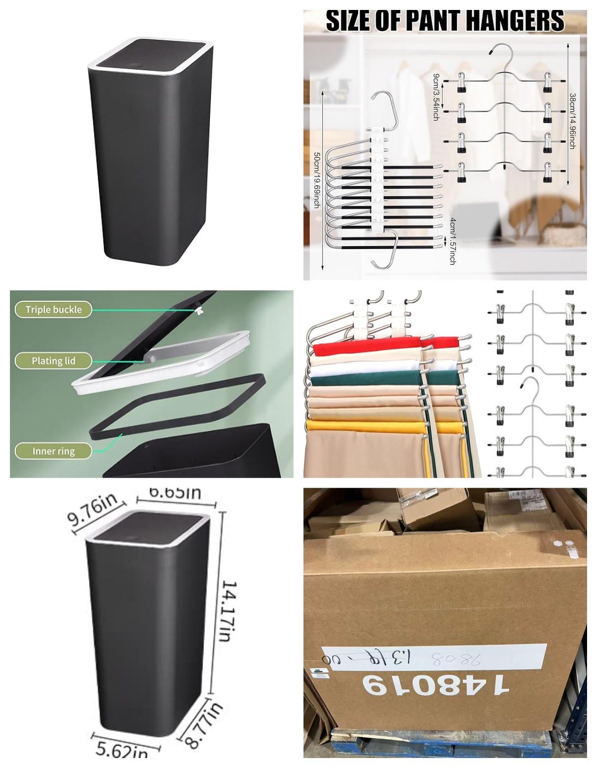 Trash Can with Lid, 12L/3Gallon Slim Garbage Can (Black), 2 Pcs 9 Tier Multifunctional Pants Rack Pants Organizer 2 Pcs 4 Tier Pants Hanger