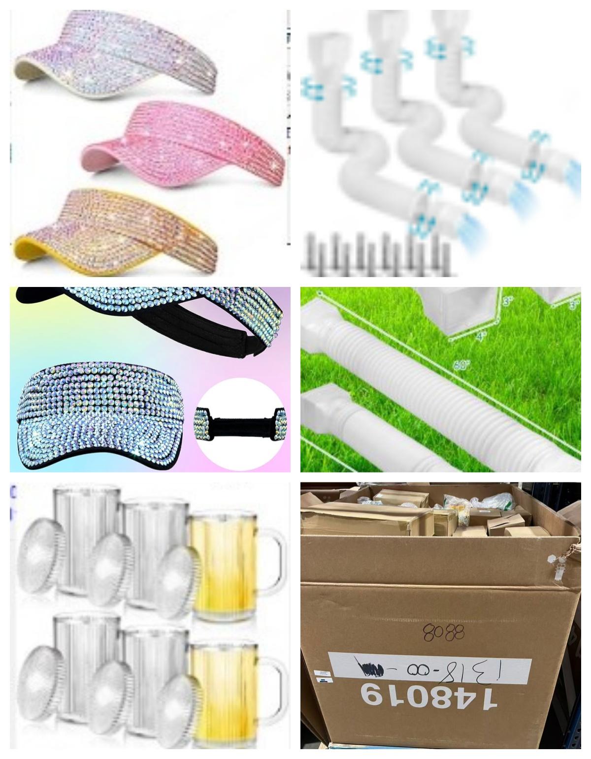 Mixed Pallet:3 Pcs Glitter Sun Visor Hat for Women Shiny Rhinestones,21″-60″ Flexible Rain Gutter Downspout (White) , 6 Pcs Glass Coffee Mugs image