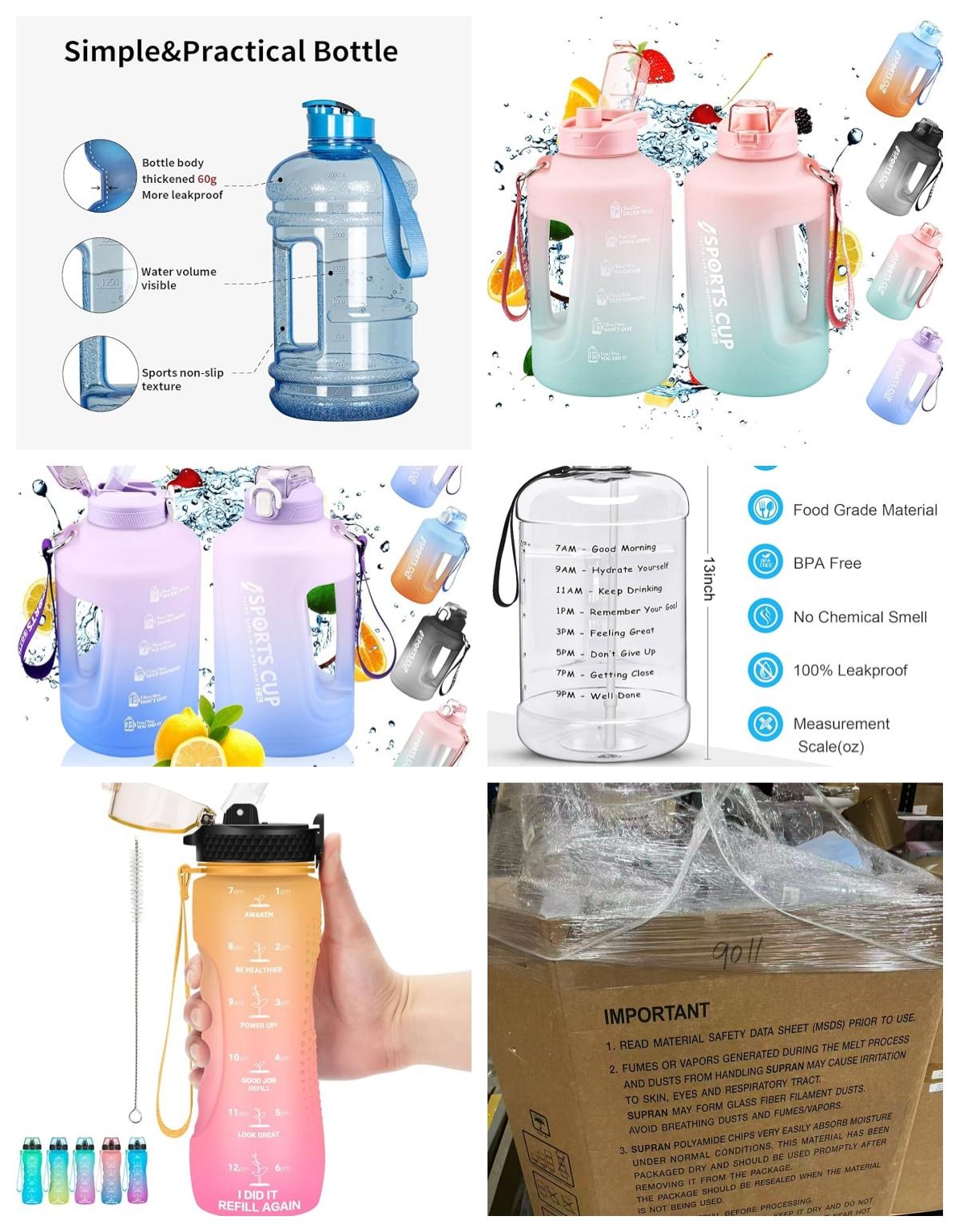 Water Bottle with Time Marker, 78OZ/Half Gallon In Different Colors, 24 OZ Motivational Kids Water Bottle, 2.2 Liters Gym Big Sports Water Bottles image