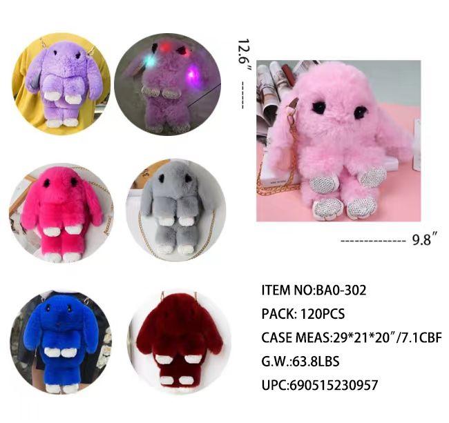 12.6" LIGHT UP PLUSH BUNNY BACKPACK, W/ METAL CHAIN image